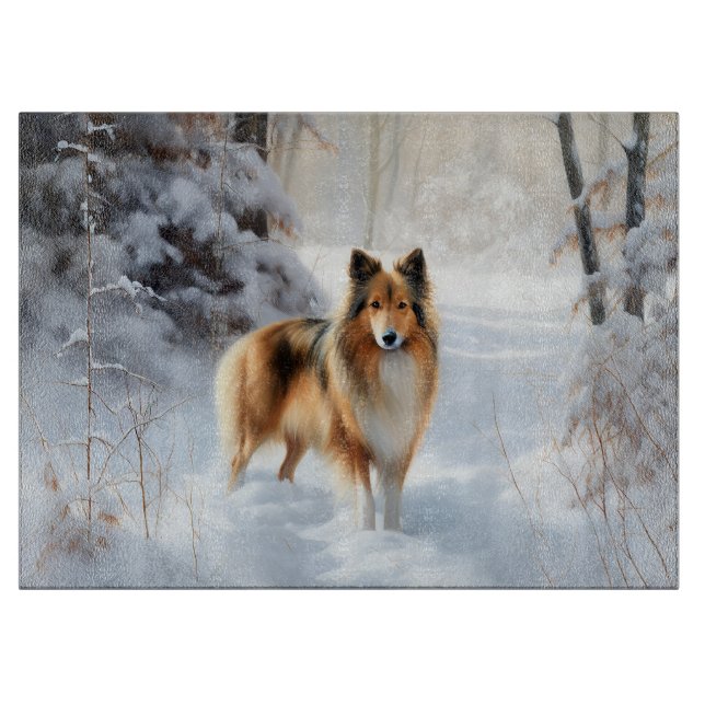 Shetland Sheepdog Let It Snow Christmas Cutting Board (Front)