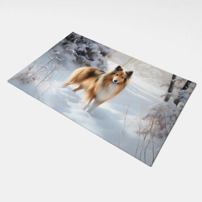 Shetland Sheepdog Let It Snow Christmas Doormat (Angled)