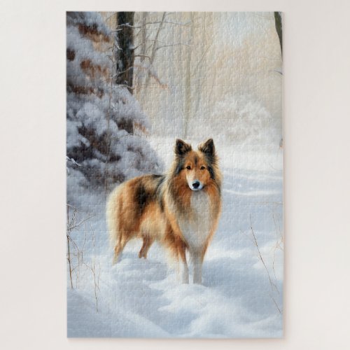 Shetland Sheepdog Let It Snow Christmas Jigsaw Puzzle