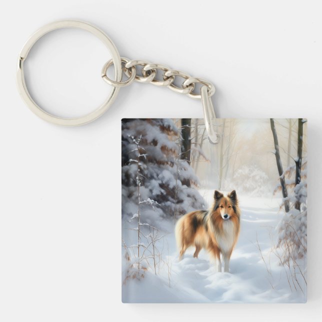 Shetland Sheepdog Let It Snow Christmas Keychain (Front)