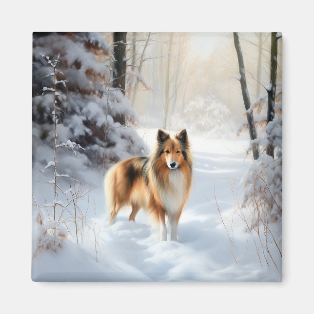 Shetland Sheepdog Let It Snow Christmas Magnet (Front)