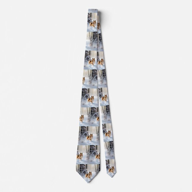 Shetland Sheepdog Let It Snow Christmas Neck Tie (Front)