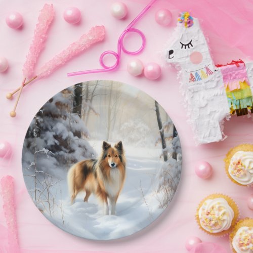 Shetland Sheepdog Let It Snow Christmas Paper Plates