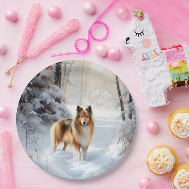 Shetland Sheepdog Let It Snow Christmas Paper Plates (Party)