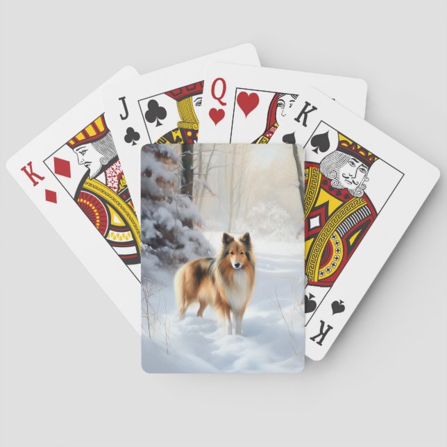 Shetland Sheepdog Let It Snow Christmas Poker Cards (Back)
