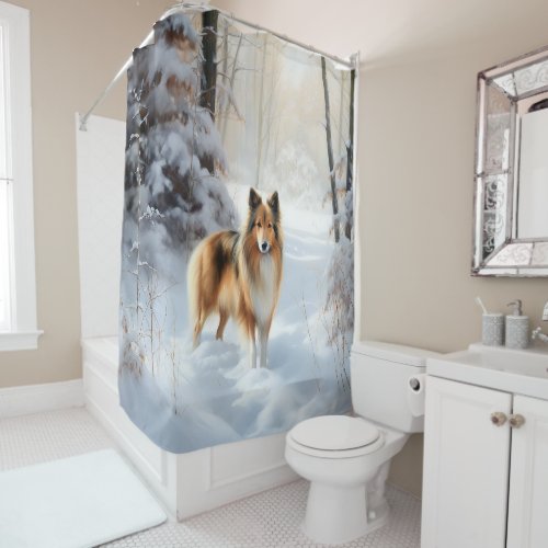 Shetland Sheepdog Let It Snow Christmas Shower Curtain