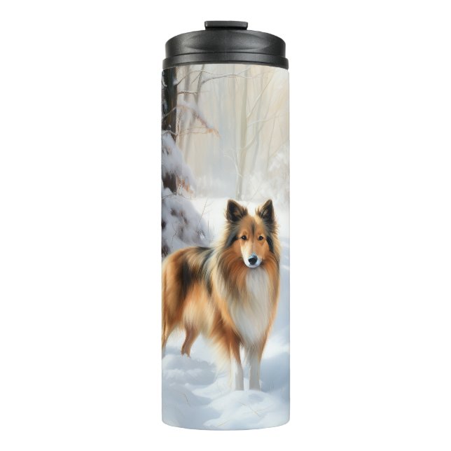 Shetland Sheepdog Let It Snow Christmas Thermal Tumbler (Front)