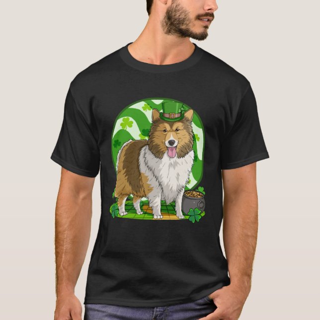 Shetland Sheepdog Lucky Leprechaun Dog St Patricks T-Shirt (Front)