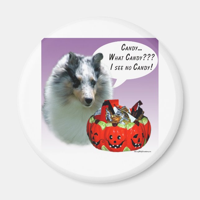 Shetland Sheepdog (Merle) HalloweenCandy Magnet (Front)