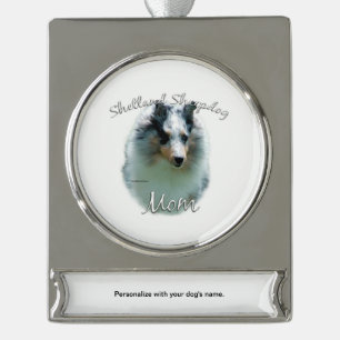 Shetland Sheepdog (merle) Mom 2 Silver Plated Banner Ornament