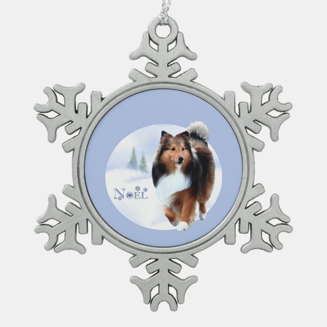 Shetland Sheepdog Noel Keychain Snowflake Pewter Christmas Ornament (Front)