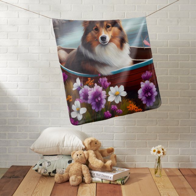 Shetland Sheepdog on a Paddle: A Scenic Adventure Baby Blanket (In Situ)