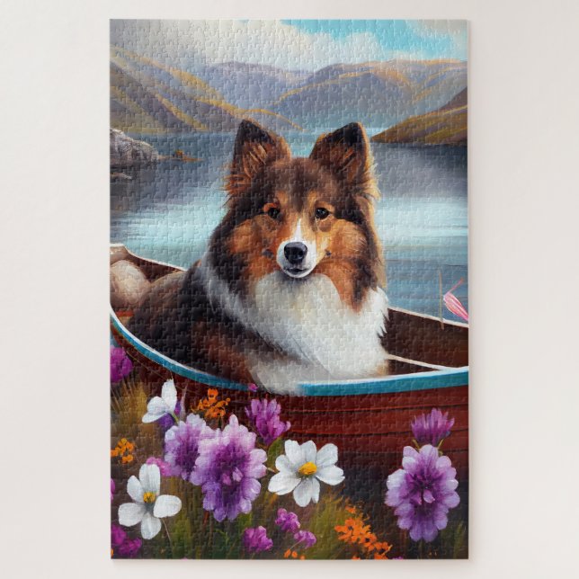 Shetland Sheepdog on a Paddle: A Scenic Adventure Jigsaw Puzzle (Vertical)