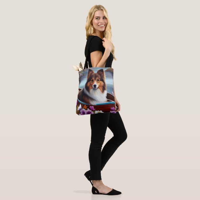 Shetland Sheepdog on a Paddle: A Scenic Adventure Tote Bag (On Model)