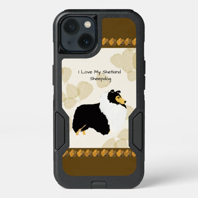 Shetland Sheepdog on Tan Leaves Otterbox iPhone Case (Back)