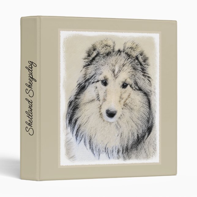 Shetland Sheepdog Painting - Cute Original Dog Art 3 Ring Binder (Front/Spine)