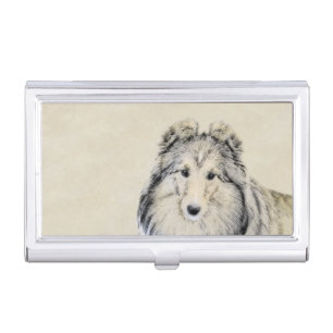 Shetland Sheepdog Painting - Cute Original Dog Art Business Card Case