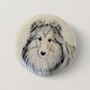 Shetland Sheepdog Painting - Cute Original Dog Art Button