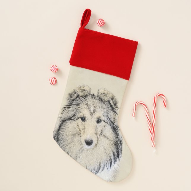 Shetland Sheepdog Painting - Cute Original Dog Art Christmas Stocking (Front)