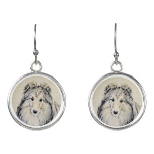 Shetland Sheepdog Painting - Cute Original Dog Art Earrings