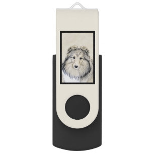Shetland Sheepdog Painting - Cute Original Dog Art Flash Drive