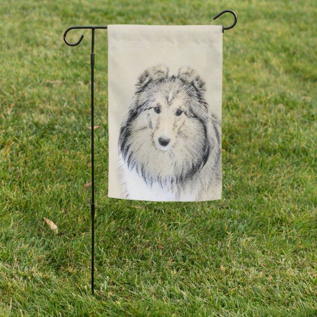 Shetland Sheepdog Painting - Cute Original Dog Art Garden Flag (In SItu)