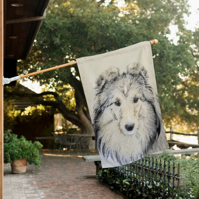 Shetland Sheepdog Painting - Cute Original Dog Art House Flag (In SItu)
