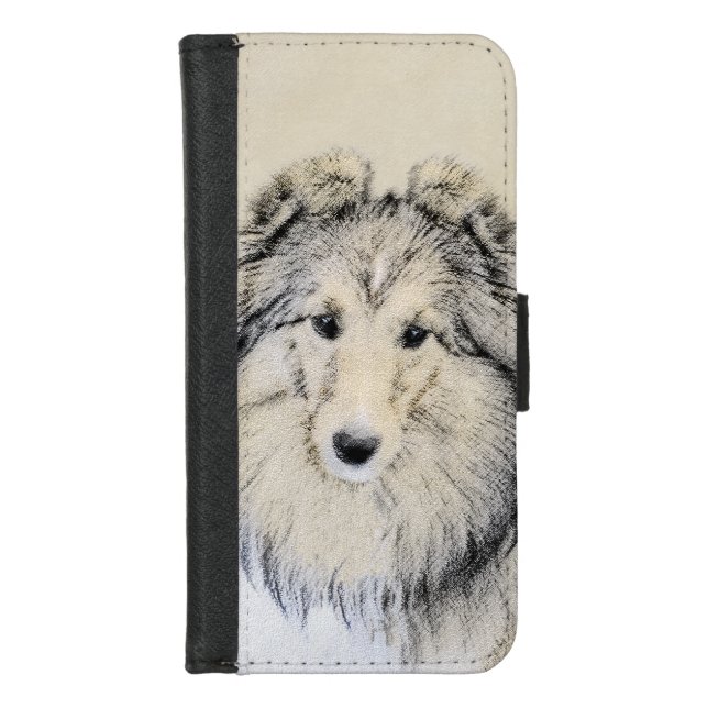 Shetland Sheepdog Painting - Cute Original Dog Art iPhone Wallet Case (Front)