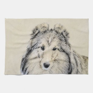 Shetland Sheepdog Painting - Cute Original Dog Art Kitchen Towel