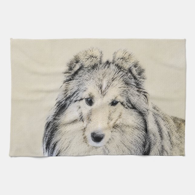 Shetland Sheepdog Painting - Cute Original Dog Art Kitchen Towel (Horizontal)