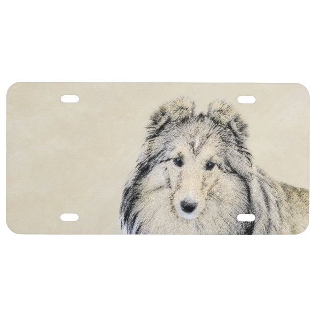 Shetland Sheepdog Painting - Cute Original Dog Art License Plate (Front)