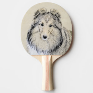 Shetland Sheepdog Painting - Cute Original Dog Art Ping Pong Paddle