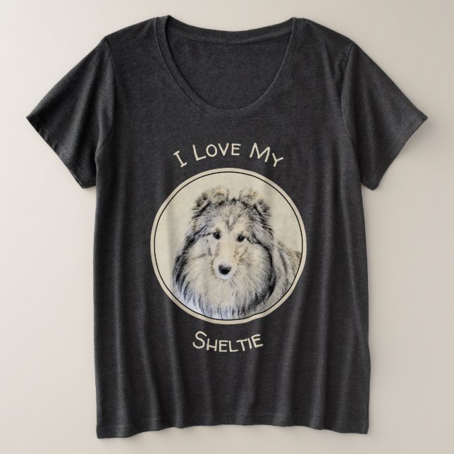 Shetland Sheepdog Painting - Cute Original Dog Art Plus Size T-Shirt (Design Front)