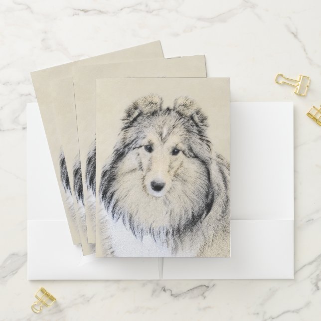 Shetland Sheepdog Painting - Cute Original Dog Art Pocket Folder (In Situ)
