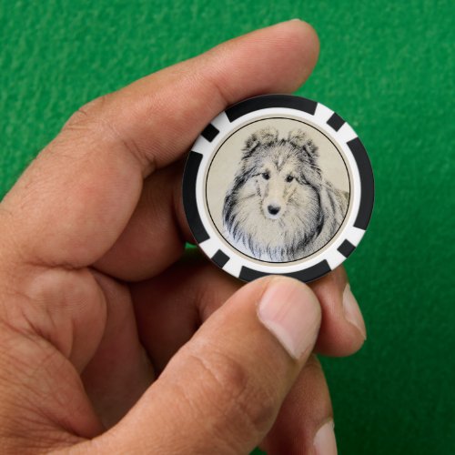 Shetland Sheepdog Painting _ Cute Original Dog Art Poker Chips