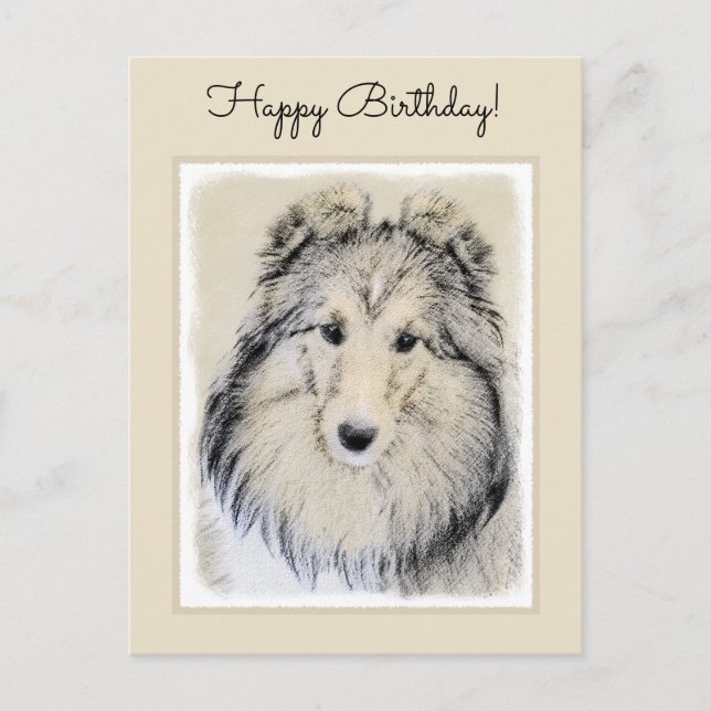 Shetland Sheepdog Painting - Cute Original Dog Art Postcard (Front)