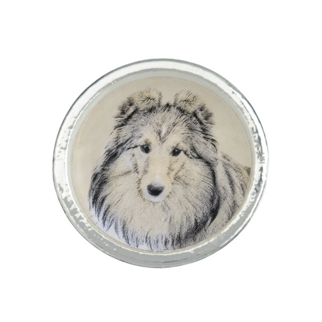 Shetland Sheepdog Painting - Cute Original Dog Art Ring (Front)