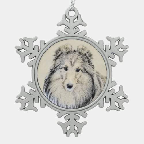 Shetland Sheepdog Painting _ Cute Original Dog Art Snowflake Pewter Christmas Ornament