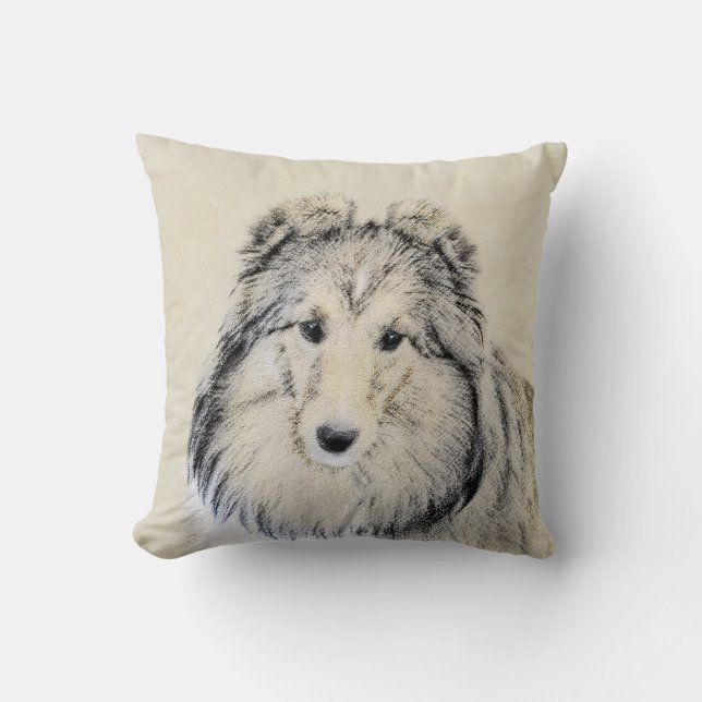 Shetland Sheepdog Painting - Cute Original Dog Art Throw Pillow (Front)