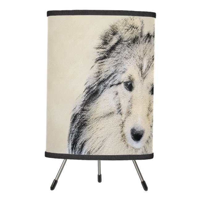 Shetland Sheepdog Painting - Cute Original Dog Art Tripod Lamp (Front)