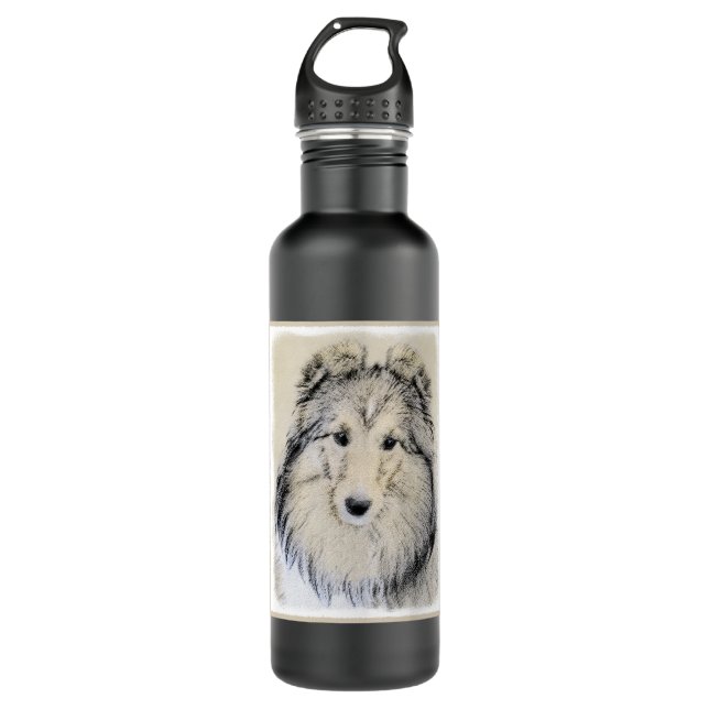 Shetland Sheepdog Painting - Cute Original Dog Art Water Bottle (Front)