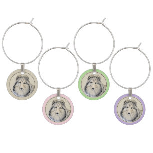 Shetland Sheepdog Painting - Cute Original Dog Art Wine Charm