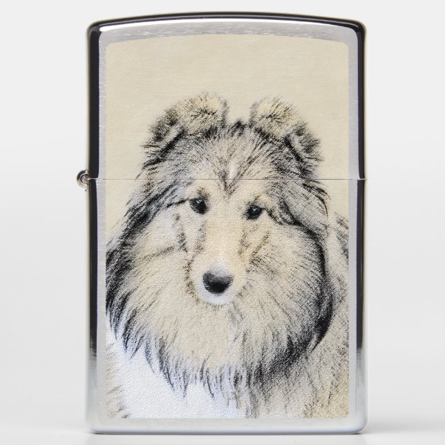 Shetland Sheepdog Painting - Cute Original Dog Art Zippo Lighter (Front)