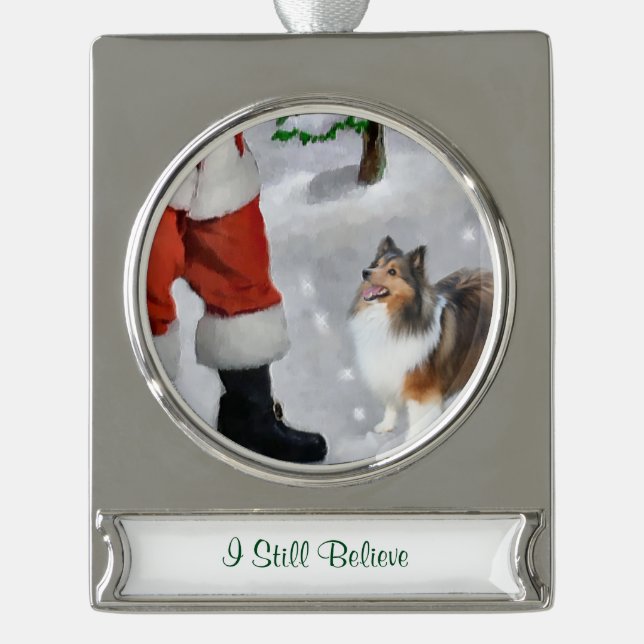Shetland Sheepdog Personalized Christmas Silver Plated Banner Ornament (Front)