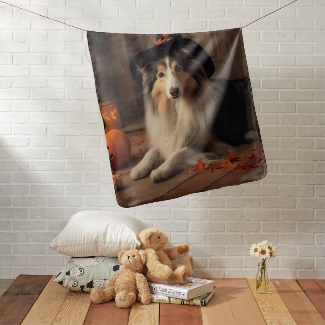 Shetland Sheepdog Pumpkins Halloween Scary  Baby Blanket (In Situ)