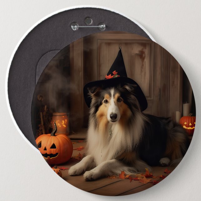 Shetland Sheepdog Pumpkins Halloween Scary  Button (Front & Back)
