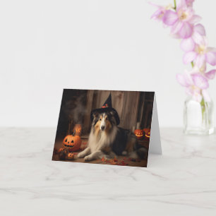 Shetland Sheepdog Pumpkins Halloween Scary Card