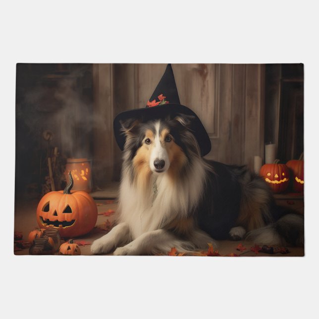 Shetland Sheepdog Pumpkins Halloween Scary  Doormat (Front)