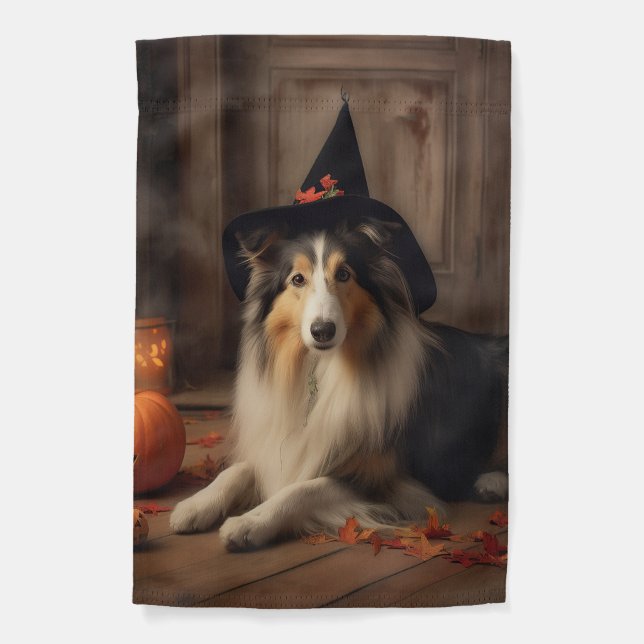 Shetland Sheepdog Pumpkins Halloween Scary  Garden Flag (Front)
