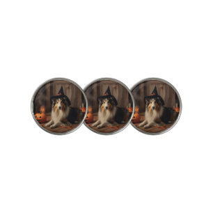 Shetland Sheepdog Pumpkins Halloween Scary Golf Ball Marker